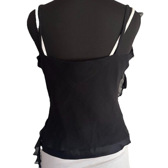St. John Evening Sz 4 Silk Black Ruffle Trim Sleeveless Camisole Romantic Top - Picture 5 of 7